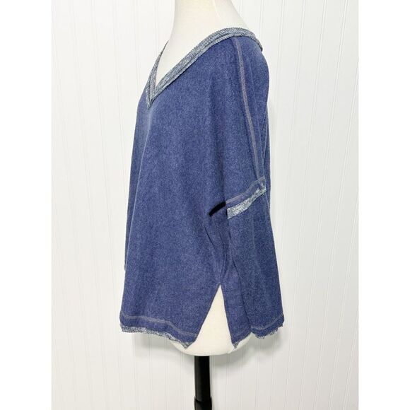 White Birch Women's‎ Brushed Oversize V Neck Long Sleeve T-Shirt Blue Size Small - Picture 8 of 11